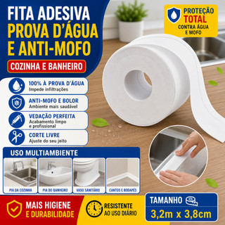 Fita de Vedação Autocolante 320x3,8cm À Prova D'Água Anti-Mofo para Pia Fogão Banheiro Vaso Sanitário Silicone