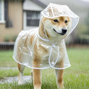 Capa De Chuva Para Cães Transparente Impermeável / Jaqueta Com Capuz Para Animal De Estimação Cachorro e Gato Proteção