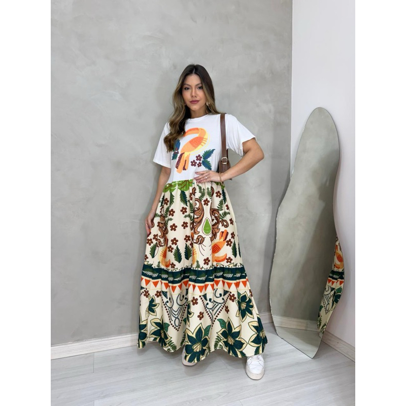 Vestido Longo Estampado Soltinho Feminino Confortável Não Marca o Corpo Moda Evangélica Casual Tendência — imagem 2 de 2
