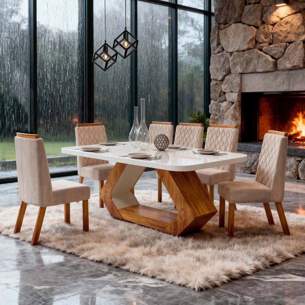 SALA DE JANTAR 160X80 LOTTUS MDF/VIDRO 6 CADEIRAS BOM PASTOR