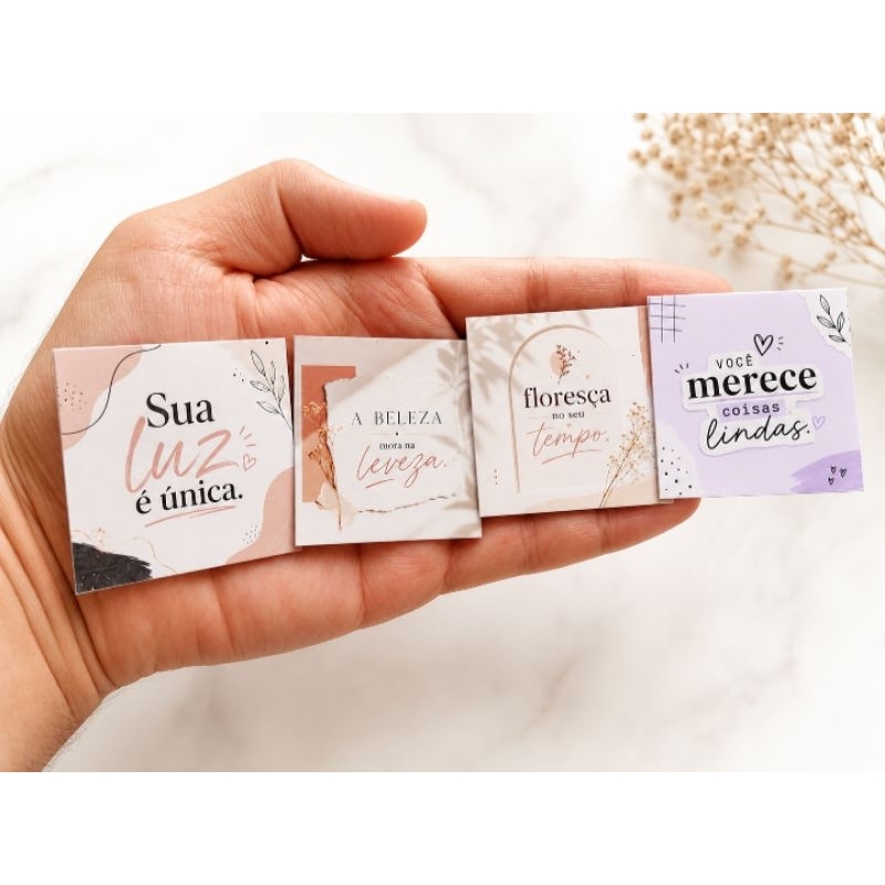 Kit 100 Mini Cartões com Frases Motivacionais | Mimo para Clientes | tamanho 5x5.