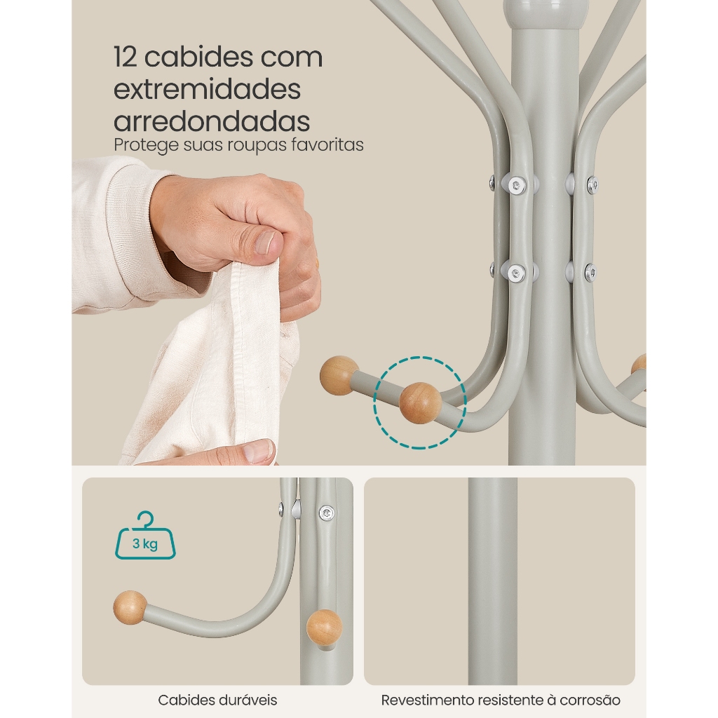 SONGMICS Cabideiro Chão Metal Árvore de Casacos com 12 Ganchos, para Sala ou Quarto, 49 x 182 cm, FULL · foto 2
