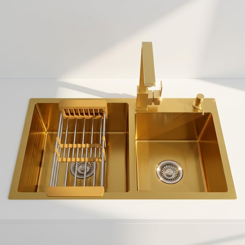Cuba Cozinha Dupla Gourmet 78x43cm Luxo Moderna Premium Com Acessórios Dourado Inox Black