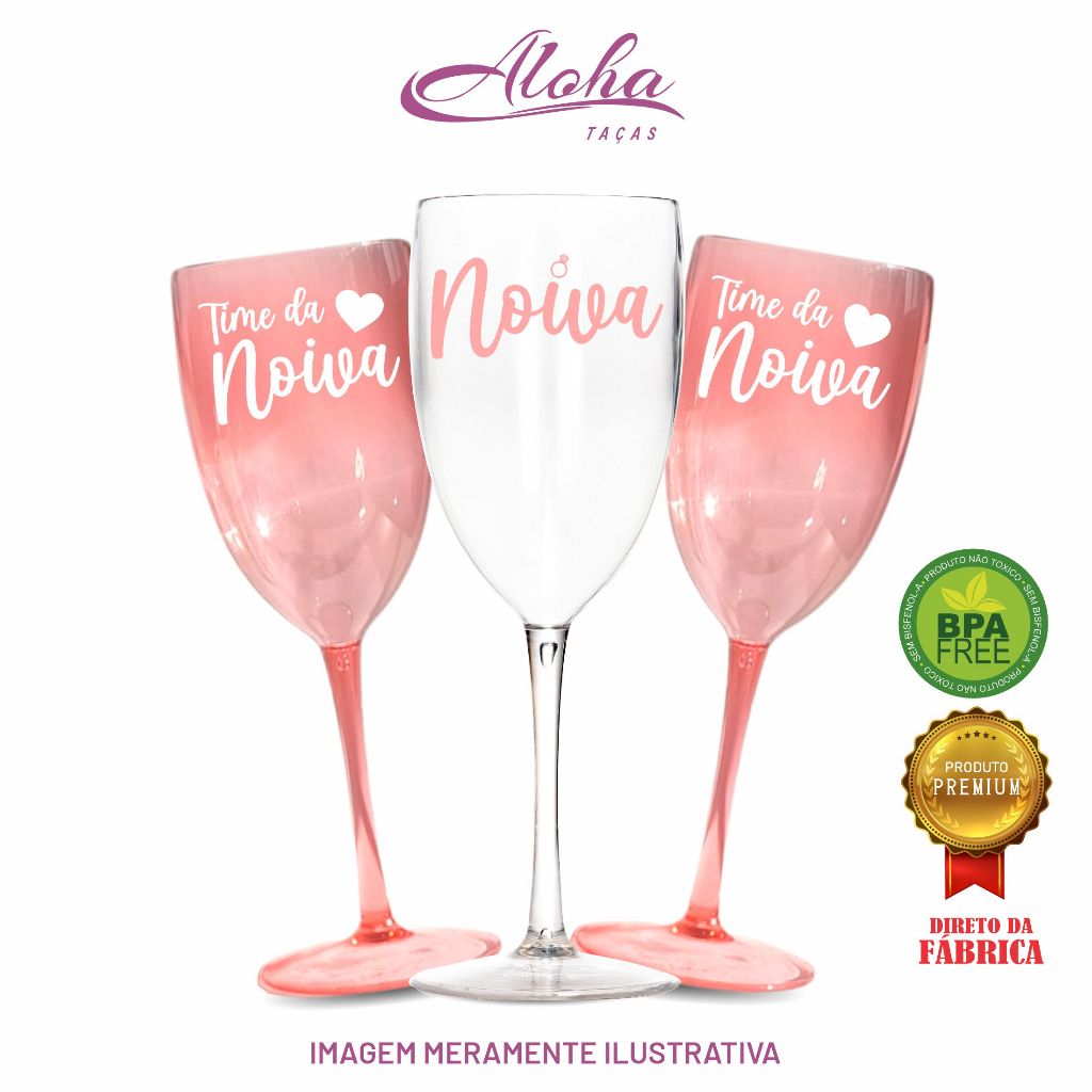Kit 40 Taças Vinho 420ml Acrílica Personalizadas Chá de lingerie despedida de solteira madrinhas Bride Noiva - Aloha