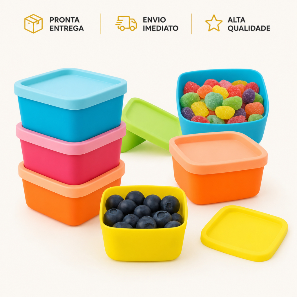 Kit 5 Mini Potes Quadrados 75ml com Tampa – Livre de BPA