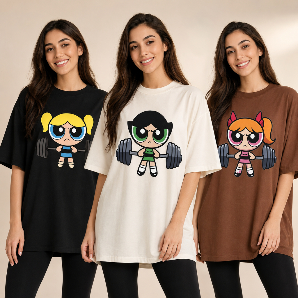 Camiseta Meninas Super Poderosas Oversized 100% Algodão Streetwear Academia Florzinha Docinho