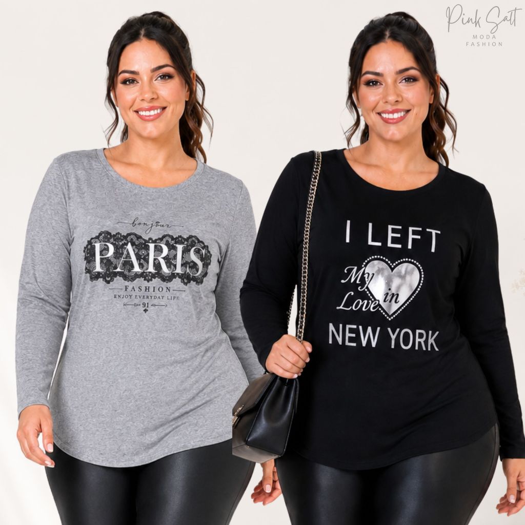 Kit 2 Blusa Estilosa Manga Longa Feminina Pluz Size longa Tapa Bumbum Tecido Viscolycra leve e Confortável Segunda Pele