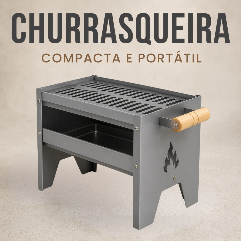 Churrasqueira Pequena Compacta 35x21x25cm para Camping Praia e Varanda - Chapa Galvanizada