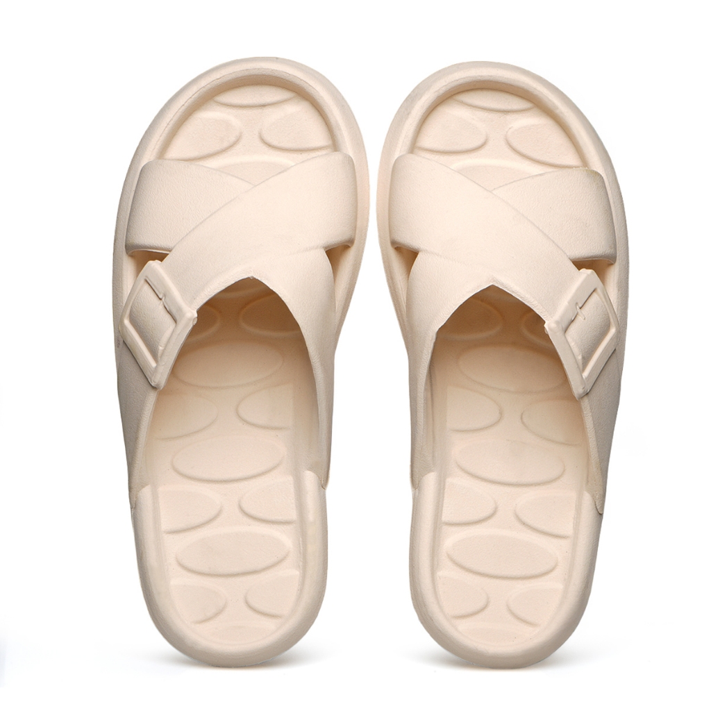 Chinelo Flip Fivela Slide Feminino Cruzado Ortopédico Confortável Antiderrapante | Bege Preto Rosa