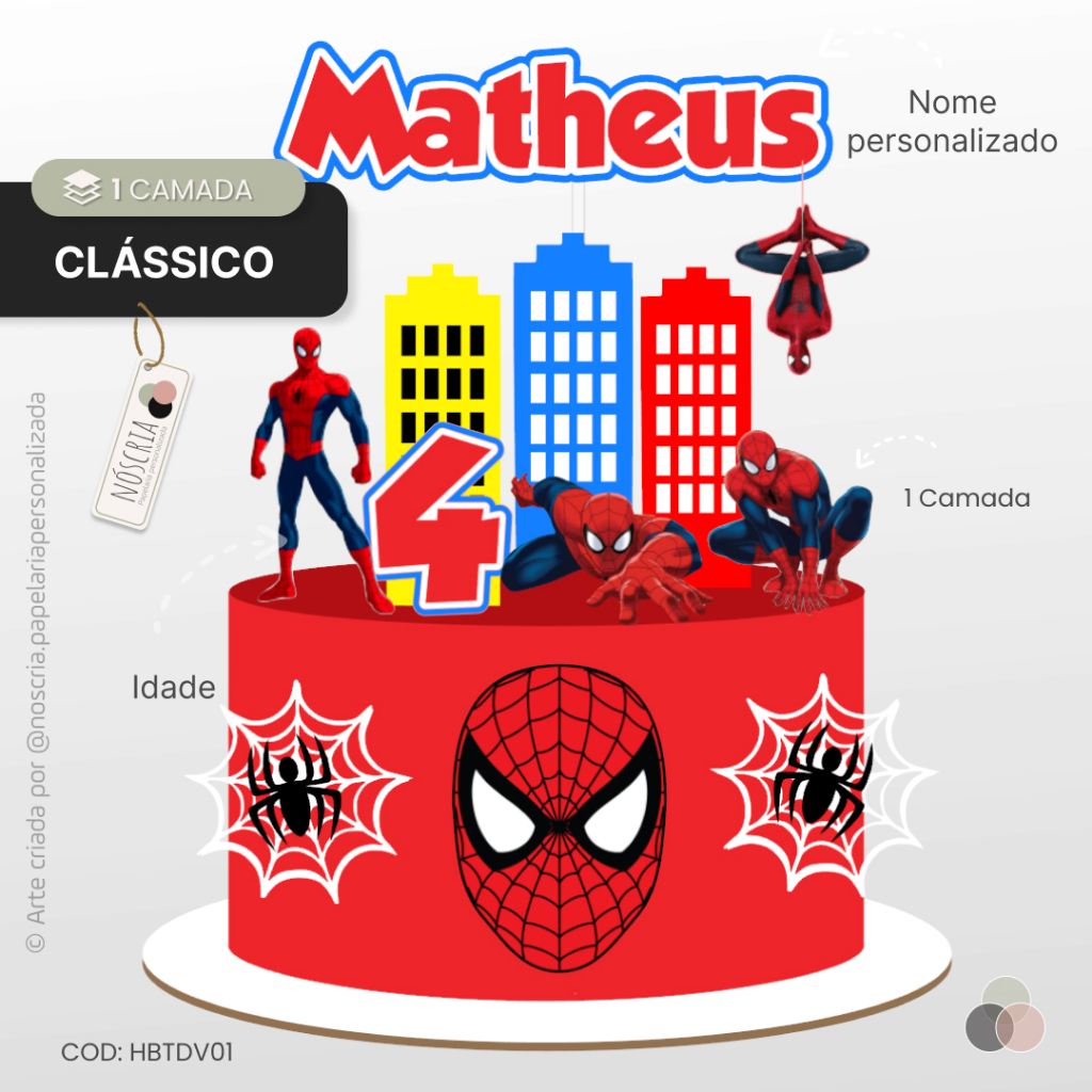 Topo de Bolo Homem-Aranha Personalizado Nome e Idade | Festa Infantil Tema Spider-Man
