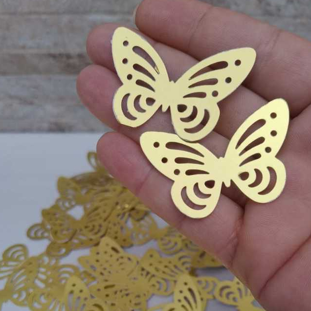 kit apliques de borboleta dourada vazada papel lamicote/ lembrancinha aniversário /decoração festa Jardim/ topo de bolo