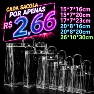 Kit 20/25/30/50 Sacos de Presente PVC Transparente com Alças Reutilizáveis para Dia dos Namorados Festa Junina Aniversár