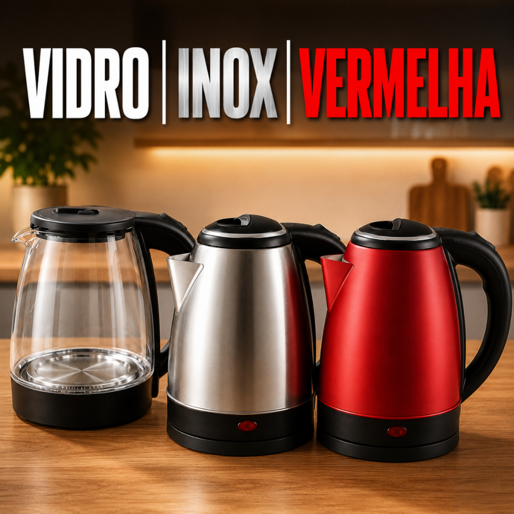 Jarra Chaleira Elétrica Inox ou Vidro 1,8L e 2L Termica Ferve Água Rápido Cafe Cha Chimarrao  Desligamento Automático