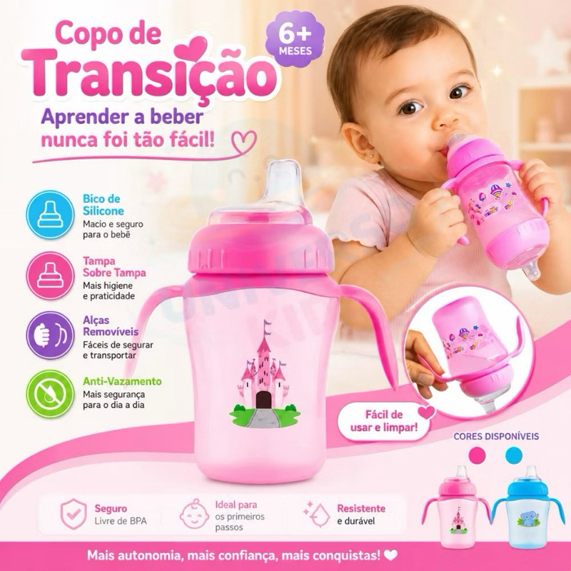 Copo De Transição Com Alça Antivazamento Bico Silicone Macio