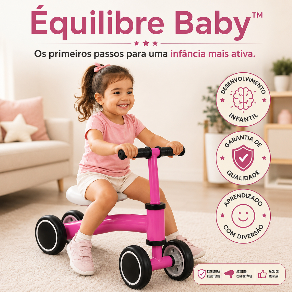 Bicicleta Infantil Equilíbrio Sem Pedal Rosa Desenvolvimento Equilíbrio Coordenação Motora Leve