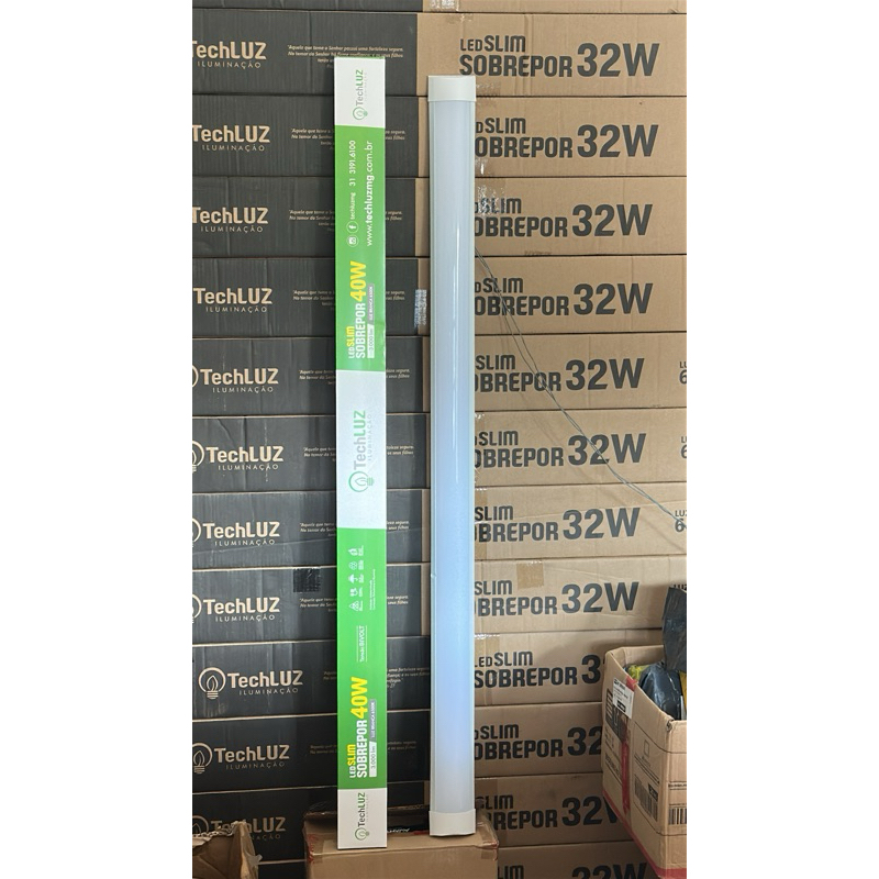 Kit 5 Luminaria Linear 120cm Sobrepor 40w Led Branco Frio alta potência loja garagem salão quatro de futebol galpão