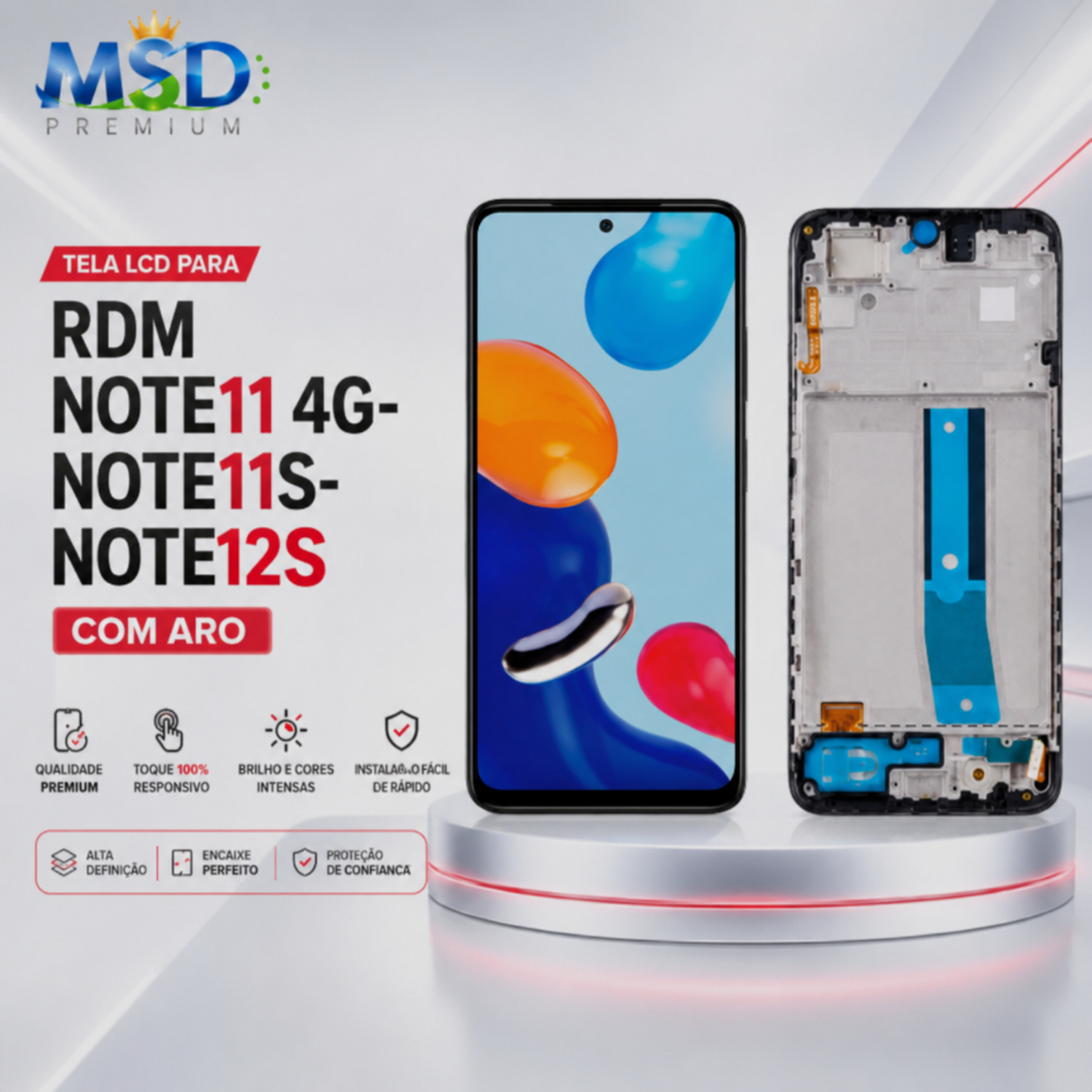 Frontal Tela Display Touch LCD Universal para Rdm Note11 4g Note11s Note12s Com Aro Peça Completa