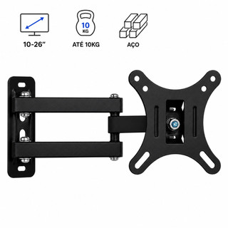 Suporte TV Articulado Monitor Giratório Metálico LED LCD 10-26 Polegadas Reforçado e Ajus…