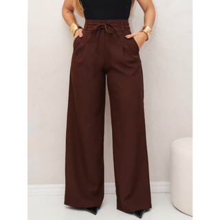 SM Calça Pantalona Alfaiataria Feminina – Cintura Alta com Faixa Ref - Y-117