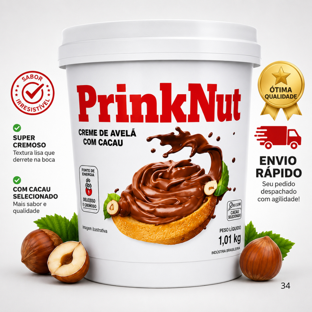 Creme de Avelã com Chocolate PrinkNut 1,01kg |Super Cremoso| Ideal para Bolos, Recheios e Sobremesas
