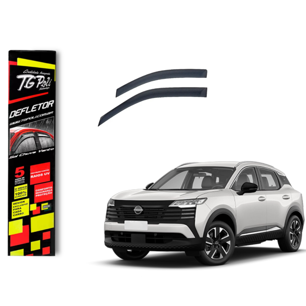 Calha de Chuva Nissan Kicks 2017 a 2025 4 portas TG Poli Defletor Portas Protetor Janelas Fumê