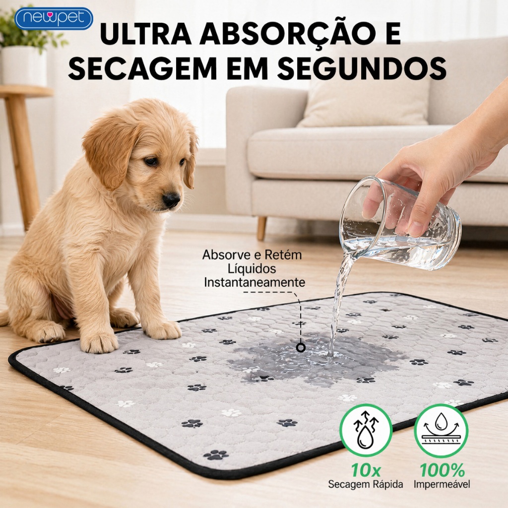 Tapete Higiênico Cinza Escuro Lavável 80x60cm Sem Plástico Gotejante Super Absorvente Anti-Vazamento para Cachorro