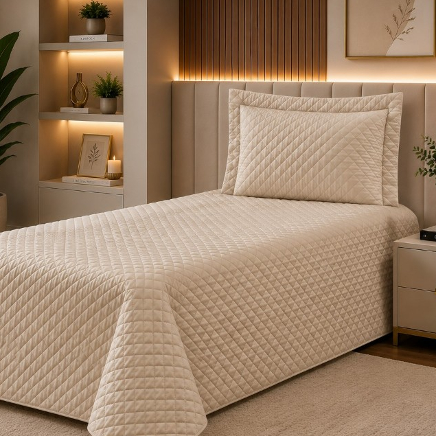 Kit Colcha Cobre Leito Solteiro Com Porta Travesseiro Matelado Face Unica