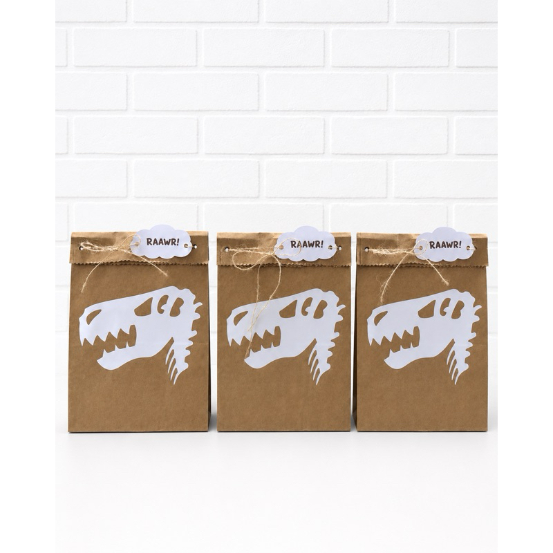 Sacolinha Dinossauro Personalizada Kraft | Lembrancinha Festa Infantil com Tag RAAWR