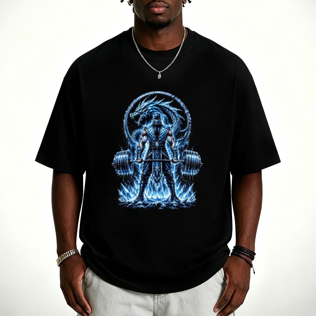 Camiseta Masculina Oversized 100% Algodão Estampa Dragão Musculação Azul Neon Streetwear Academia Fitness Plus Size