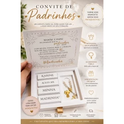 Convite Padrinhos Batizado Personalizado Caixa com Terço Lembrança Luxo