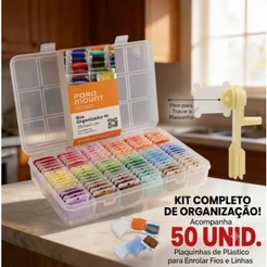 Kit Enrolador De Linha Meada Com Caixa Organizadora E 50 Placas