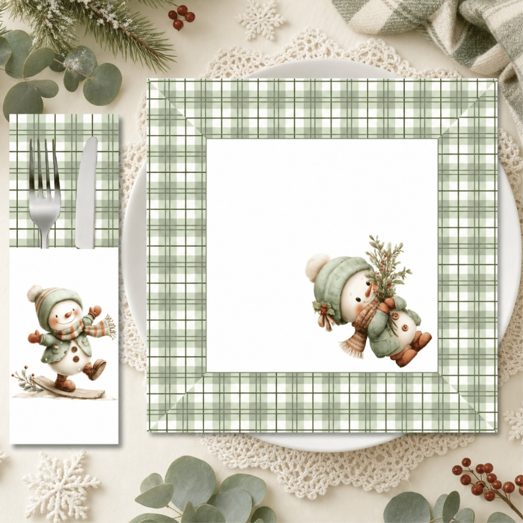 Kit Natal 4 Guardanapos + 4 Porta Talheres Elegantes Mesa Posta