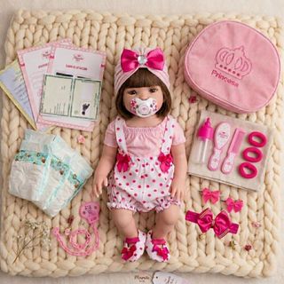 Kit Boneca Bebê Reborn 48cm Vinil Siliconado Com Bolsa Fraldas Mamadeira Chupeta E Acessó…