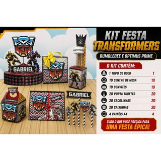 KIT FESTA 85 PEÇAS TEMA TRANSFORMERS PERSONALIZADO COM SEU NOME