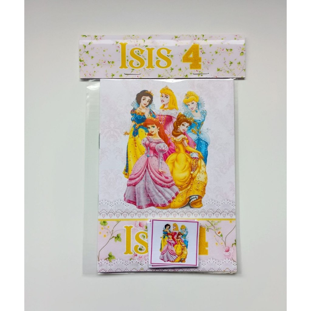 Álbum de Figurinhas e Livrinho de Colorir 10x15 Lembrancinha Personalizada Aniversário Infantil Princesas