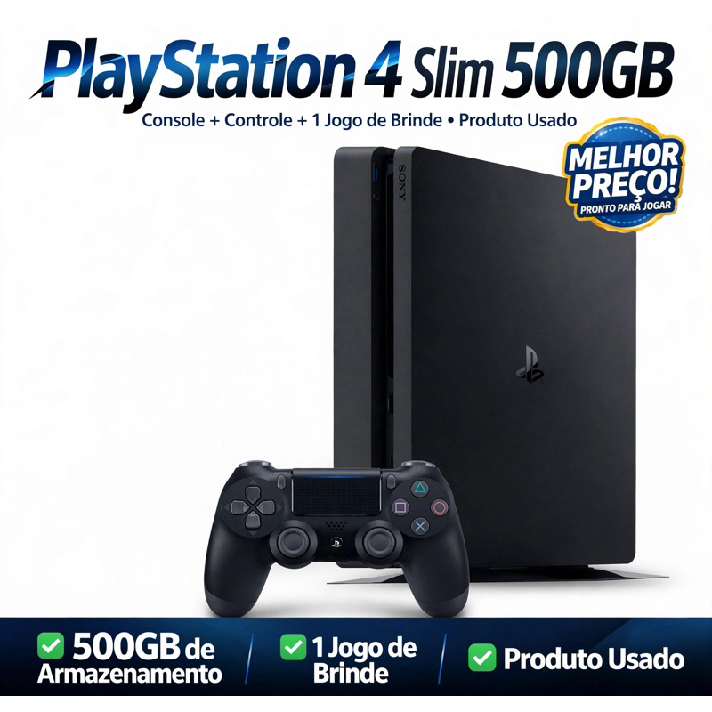 Playstation 4 slim 500GB com 1 jogo de brinde