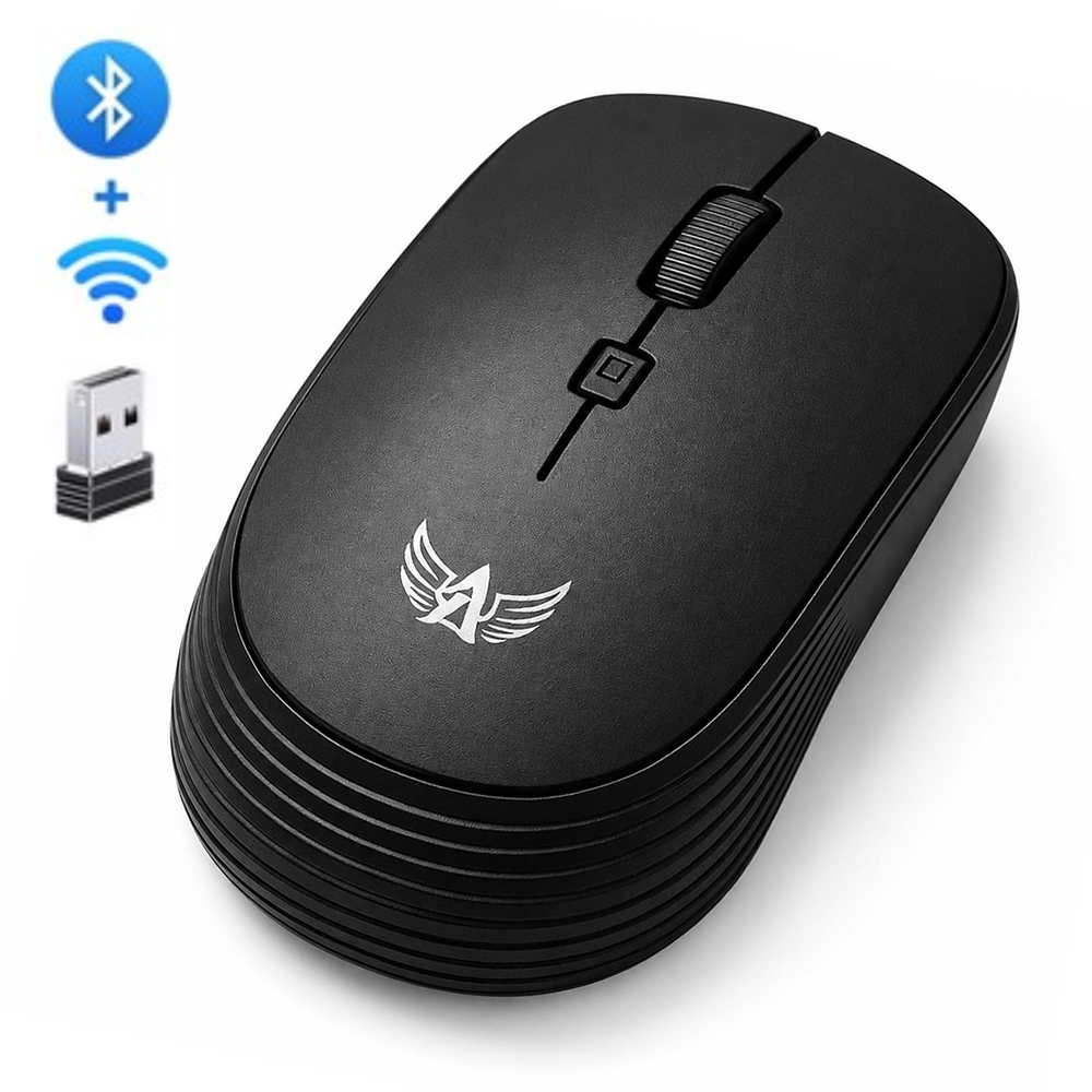 Mouse sem fio recarregável de 1600 DPI，com conexão 2.4GHz e Bluetooth，Para Notebooks, Desktops e Tablets