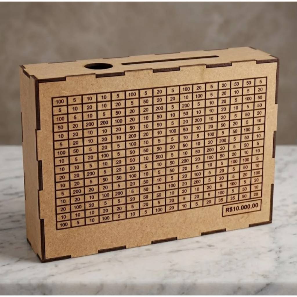 CAIXA COFRE DESAFIO DINHEIRO MDF 10 mil R$10.00,00