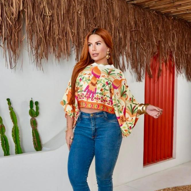 Cropped Feminino Viscolinho Premium Gola Colorida Casual Confortável Moda Feminina