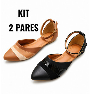 Kit 2 Pares Sapatilha Salomé Feminina Bico Fino Confortável Casual