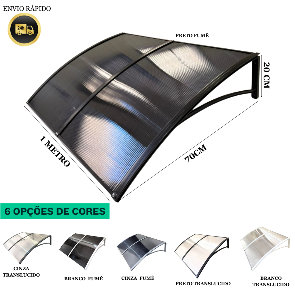 Toldo Policarbonato 100x70 cm Modular Cobertura Proteção Portas e Janelas