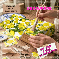 Guardanapos de Papel Floral Limao Ciciliano 33x33cm - 04 unidades - Edição Especial Decoupage Fofinho Kit Mesa posta