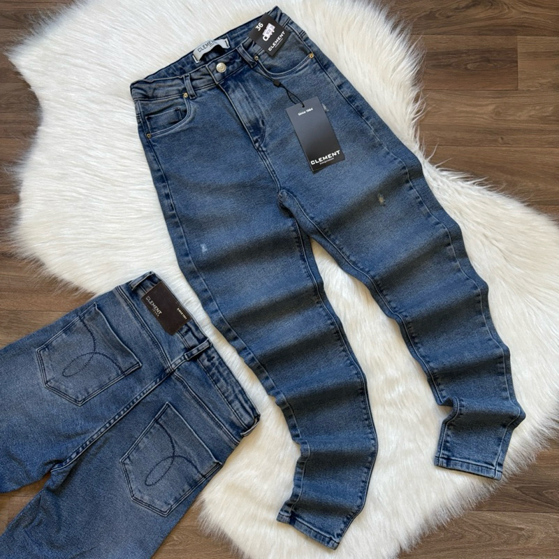 Calça jeans Feminina Cintura Alta Elastano Jeans Grosso Clement Premium