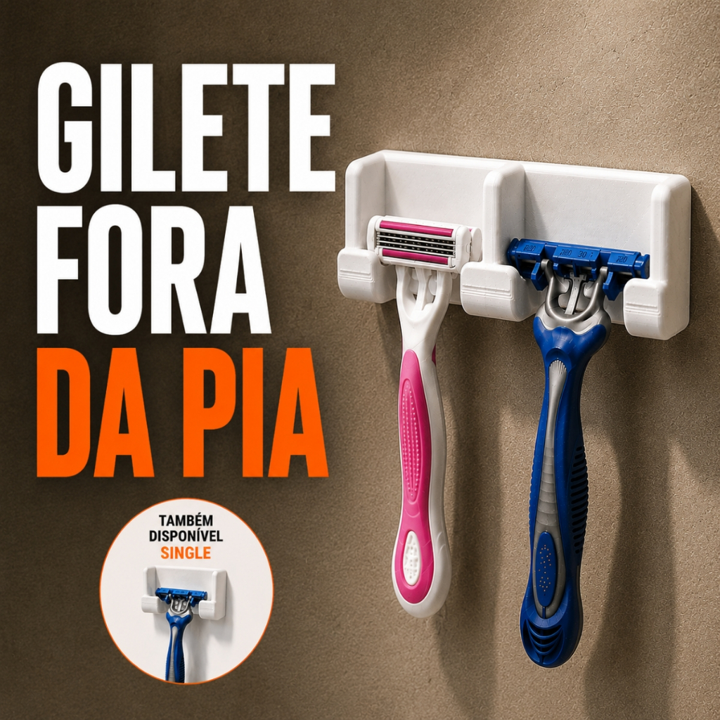 Suporte Gillette Parede Adesivo Organizador Banheiro Porta Aparelho De Barbear Sem Furo
