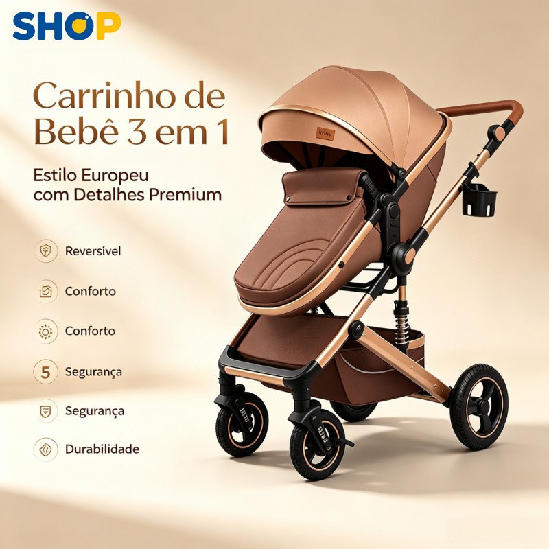 Carrinho de Bebê 3 em 1 Reversível Dobrável com Função Berço - P7