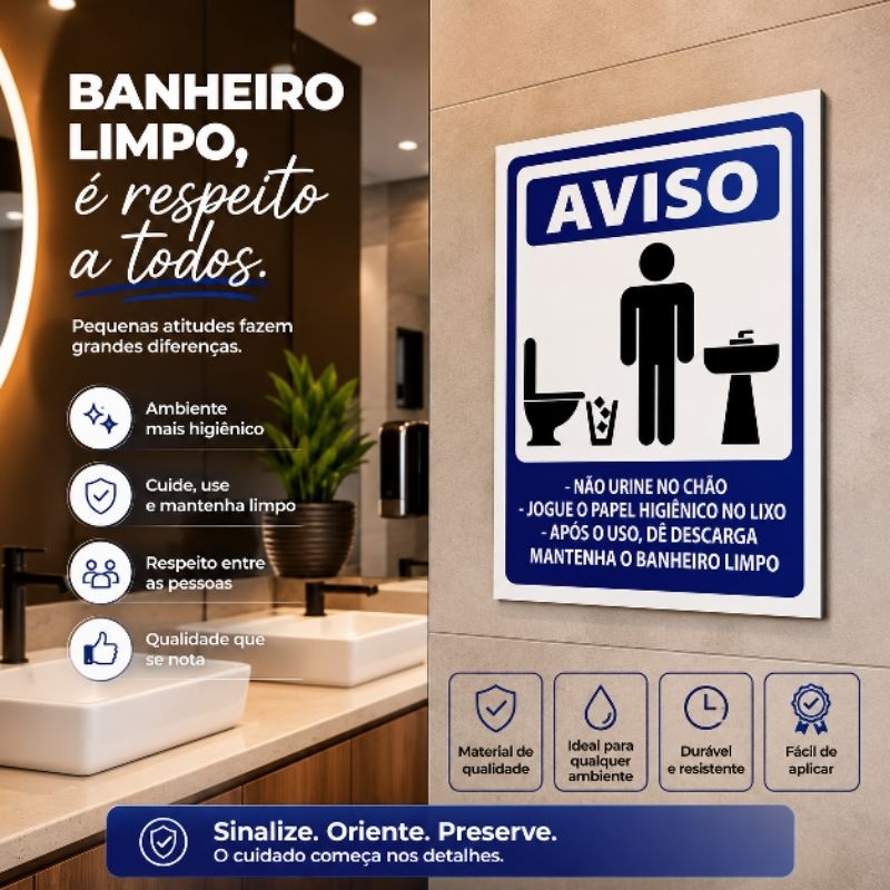 Placa Mantenha O Banheiro Limpo Masculino 20x30 (Emplastificado)
