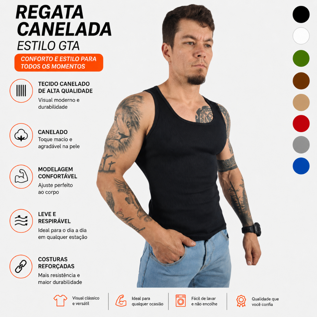 Regata Masculina Gola Quadrada Modelo Americano Hip hop GTA