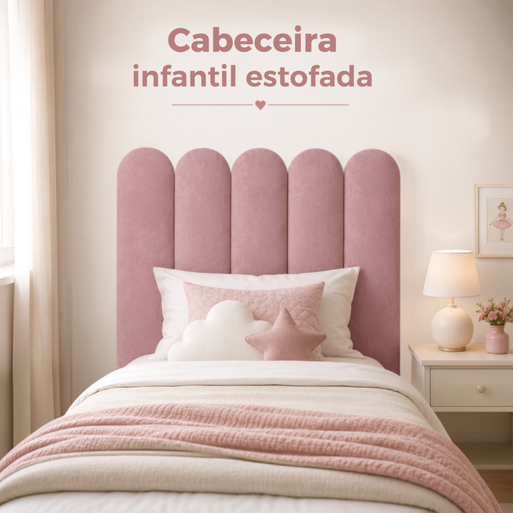 Kit Cabeceira Modular Infantil Rosa em Suede para Cama Solteiro Casal Queen - Placas 45x20cm TN Decor