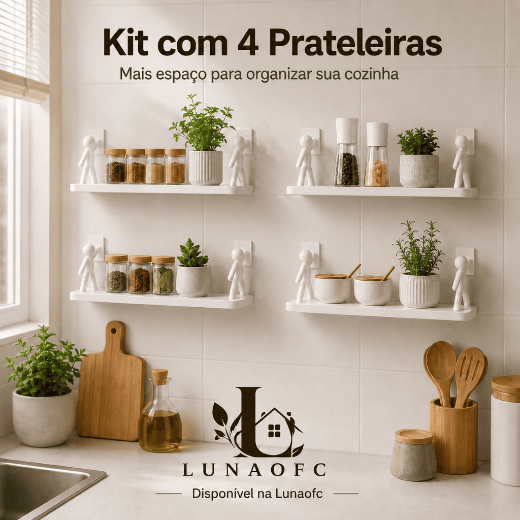Prateleiras Adesivas Bonequinho | Organizador | Banheiro | Cozinha | Sem Furos Parede | Branco | Top