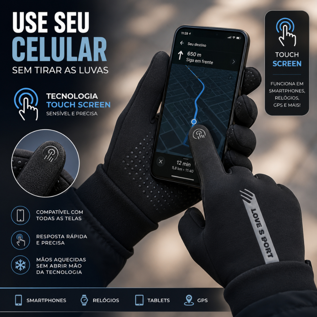 Luva Impermeável Moto Bike Térmica Touch Touchscreen Antiderrapante Proteção Chuva Inverno Frio — imagem 2 de 2